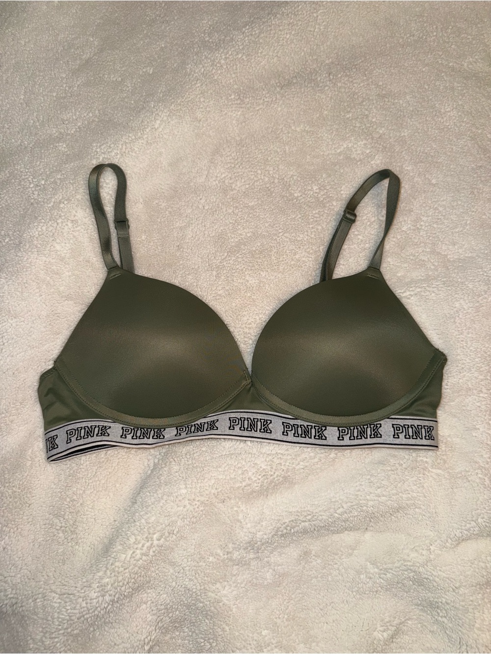 PINK Victoria's Secret Olive Wear Everywhere Wireless Push-Up Bra